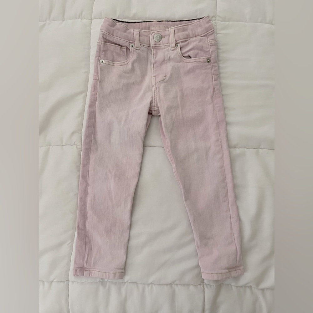 Zara girls slim fit pink jeans denims worn faded look distressed stretch